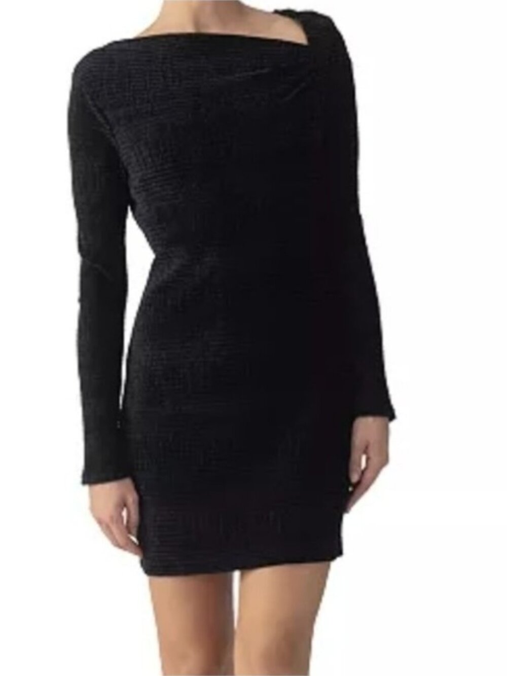 Sanctuary Textured Velvet Asymmetrical Dress Small Black New Long Sleeve